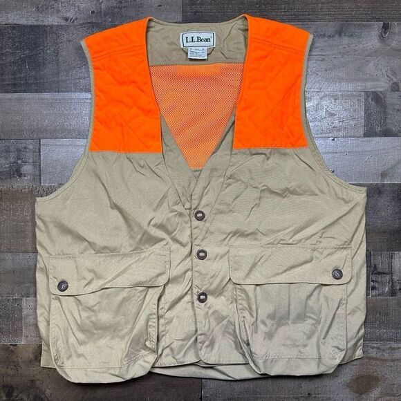 LL Bean Mens Size XL Vintage Vest Orange Khaki Freeport Marine Fishing Pockets